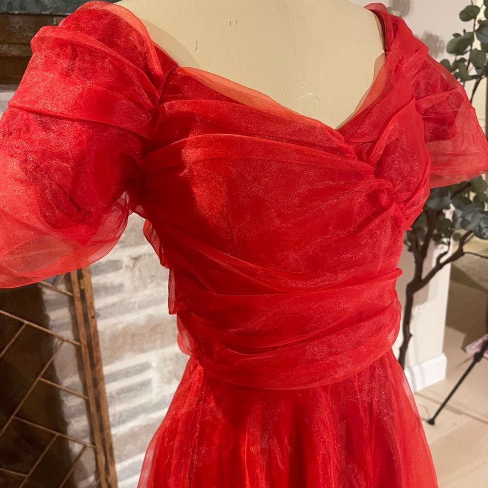 1950s red pinup swing sheer red dress - Picture 7 of 9